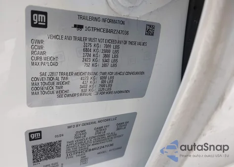 2024 GMC Sierra 1500 2Wd Short Box Elevation from USA, damaged, VIN 1GTPHCE84RZ247036